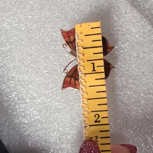 Vintage gold tone enamel orange black butterfly brooch pin / necklace pe… - Picture 15 of 17